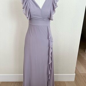 TFNC Purple Ruffled Tiered Gown with Flutter Sleeves
